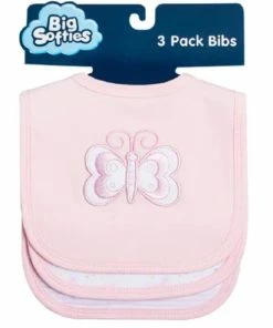 BIG SOFTIES 3 PK APPLIQ/PRINT BIBS PINK