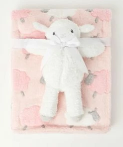 SNUGTIME FLEECE BLANKET W PLUSH PINK