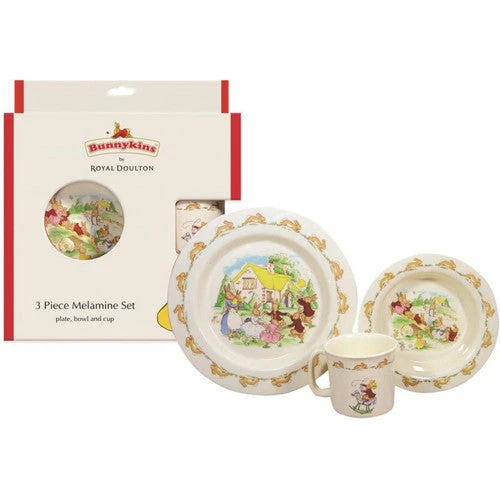 BUNNYKINS 3PC MELAMINE SET PLAYING RED 1 BUNNYKINS 3PC MELAMINE SET PLAYING RED