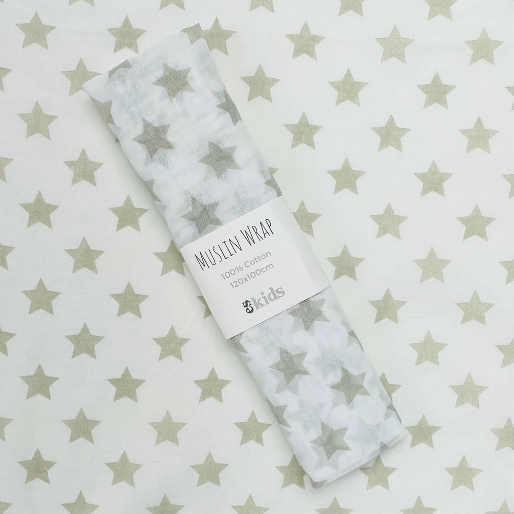 ES KIDS MUSLIN WRAP STAR GREY 1 ES KIDS MUSLIN WRAP STAR GREY