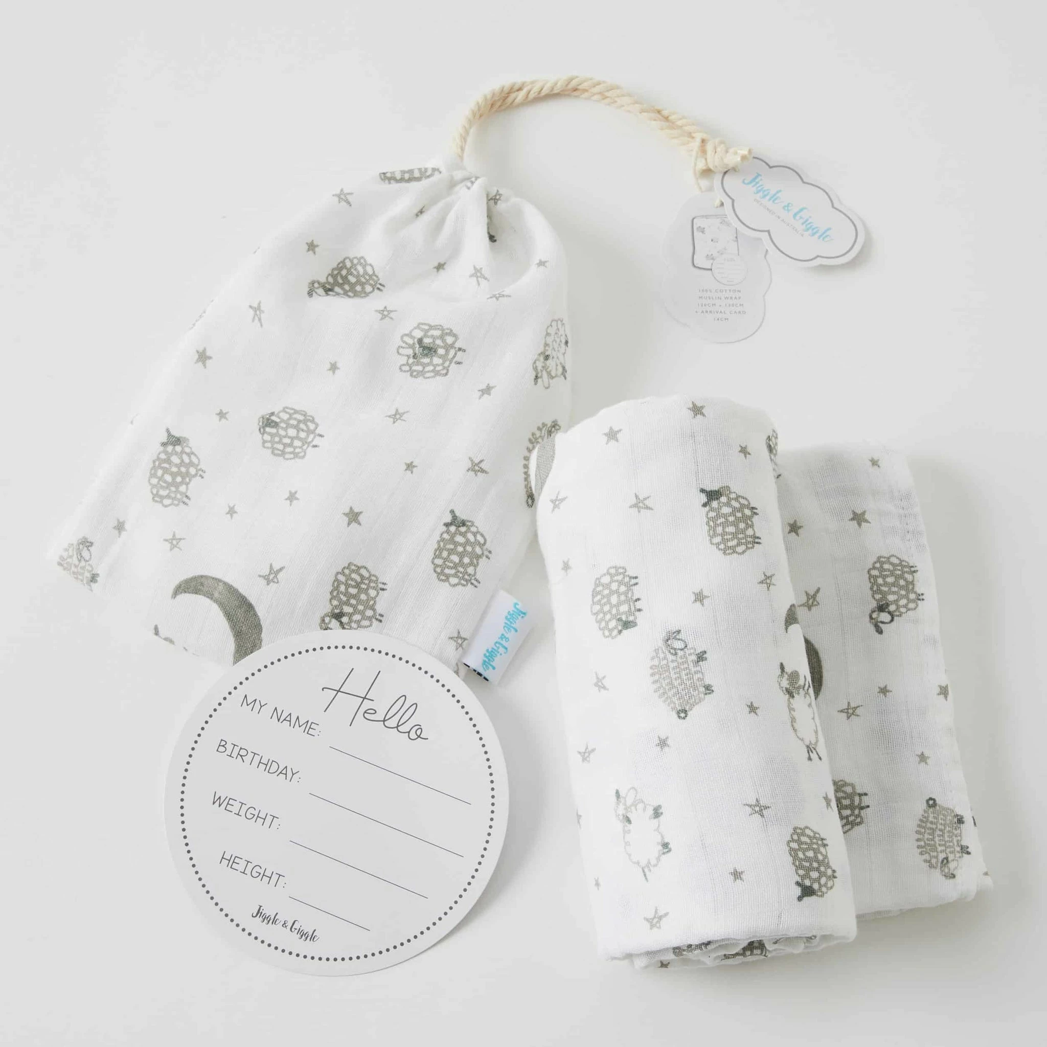 PILBEAM MUSLIN WRAP & ARRIVAL CARD SHEEP 1 PILBEAM MUSLIN WRAP & ARRIVAL CARD SHEEP