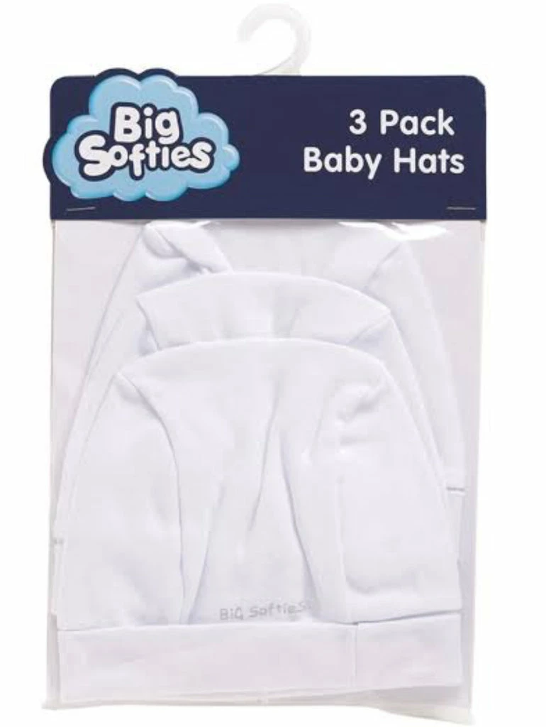 BIG SOFTIES 3 PK BABY HATS WHITE 1 BIG SOFTIES 3 PK BABY HATS WHITE