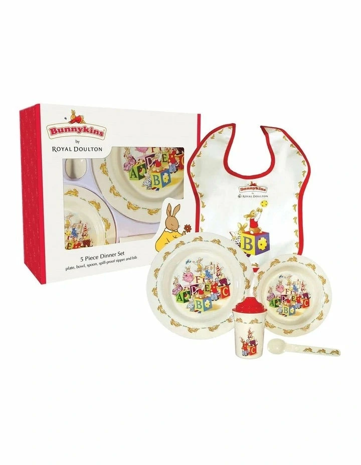 BUNNYKINS 5PC DINNER SET RED ABC 1 BUNNYKINS 5PC DINNER SET RED ABC